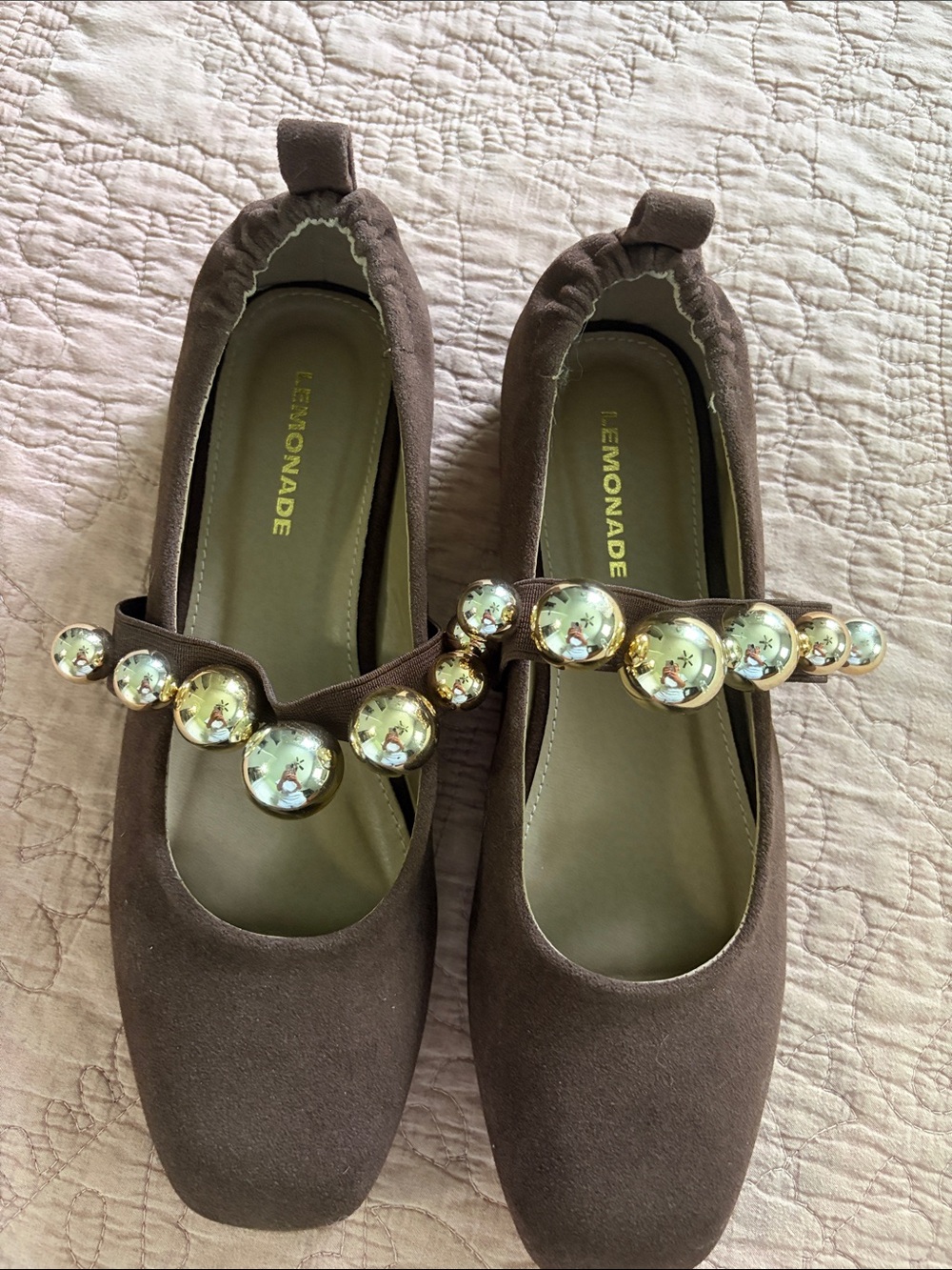 Lemonade Chocolate Brown Pearl-Cluster Mary Jane Flats